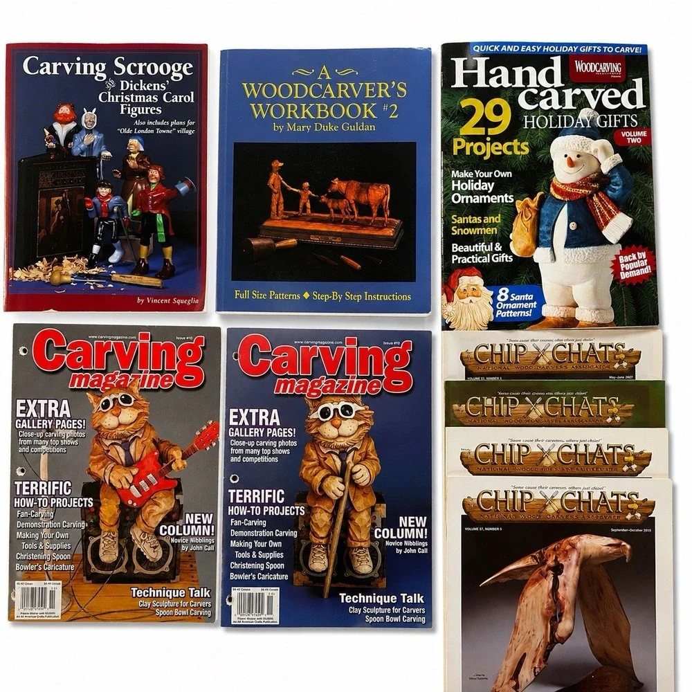 Wood Carving Book & Magazine Lot Chip Chats Christmas Scrooge Patterns